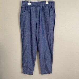 Old Navy SP Linen Rayon Straight Taper Chambray Blue Cropped Pants High Rise